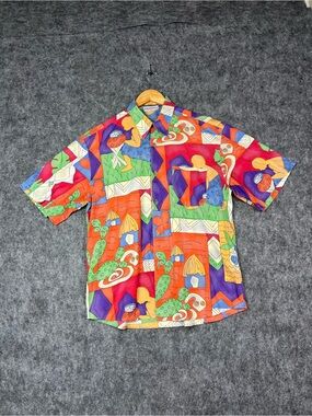 Vintage Bullock & Jones Men's Shirt Size L Graphic Short-Sleeve Button-Down